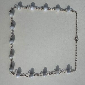 Sterling Silver Blue Lace Agate Beaded Necklace Delicate Chain Clasp